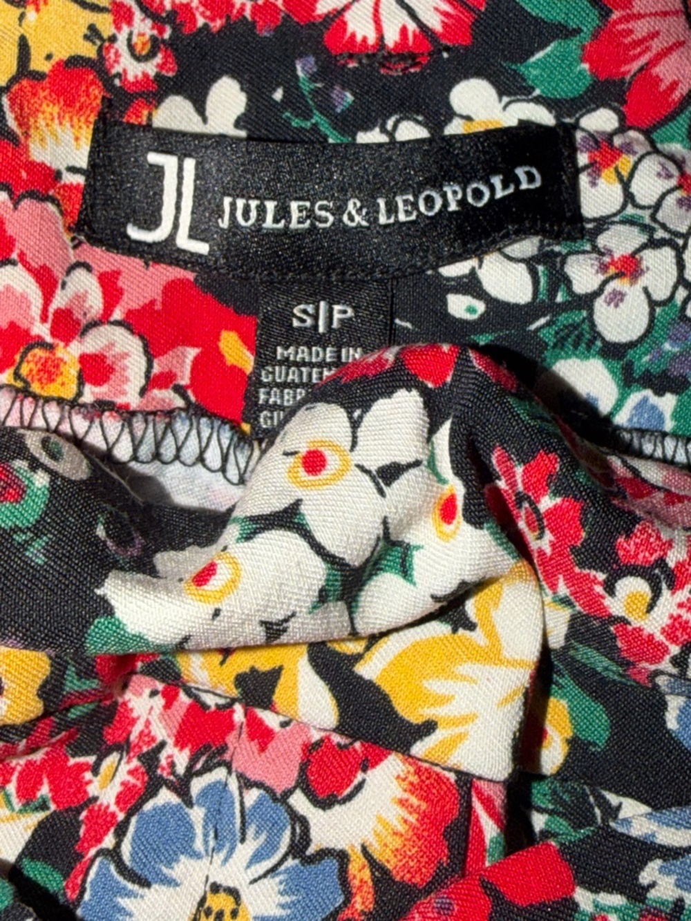 Jules & Leopold Black Floral Top with Red, Yellow, Green, White & Blue Blooms